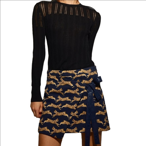 Mini skirt wrap Animal print Elegant Navy blue tan colors  DOLORES PROMESAS